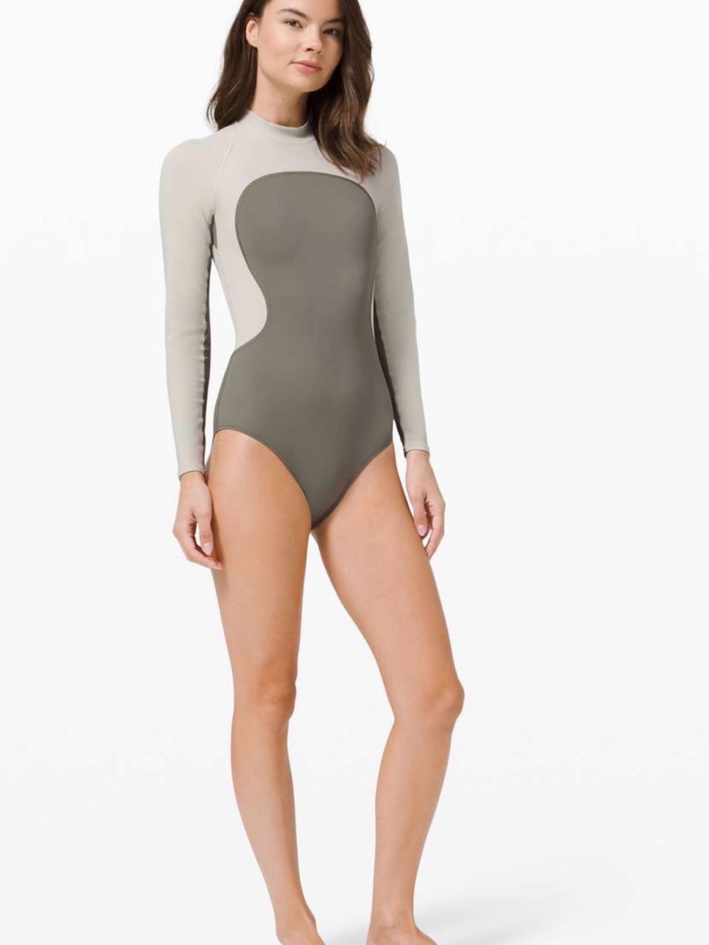 lululemon Long-Sleeve One-Piece Swimsuit in Olive & Light Gray *Rare